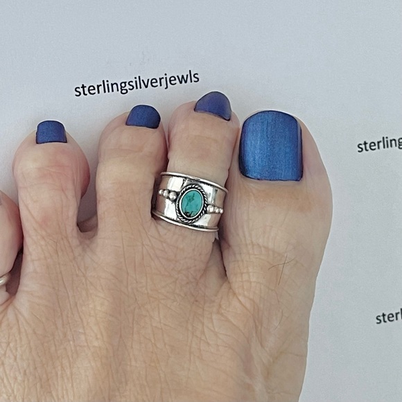 Sterling Silver Bali Style Genuine Turquoise Toe Ring, Silver Rings, Midi Ring - Picture 13 of 14